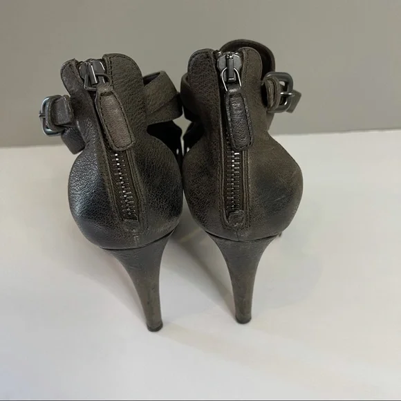 Prada Brown Suede Leather Cutout Peep-toe Stiletto Heels Platform Sz 37 Italy - Picture 3 of 14